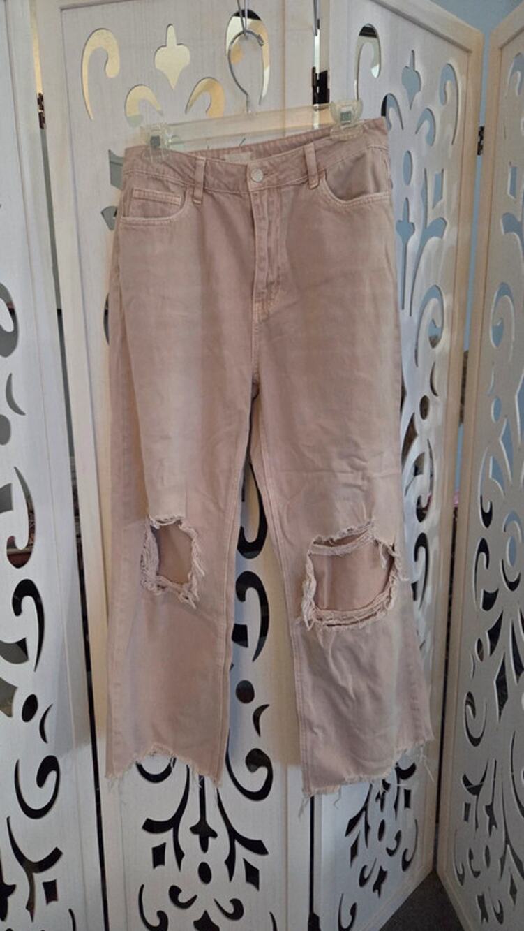 Altar'd State Vervet Pink Distressed Straight Leg Jeans Raw Hem Women's 29